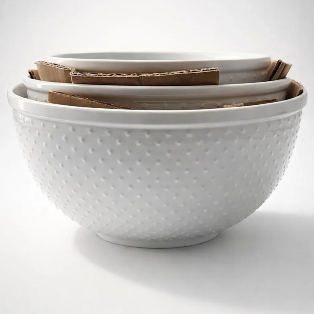 Williams Sonoma Swiss Dot Ceramic WHITE Mixing Bowls Set of 3 NWOB